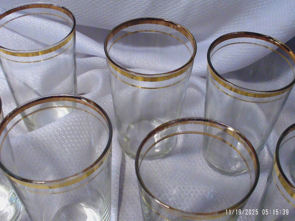 Vintage Libbey Gold Gilt Band Set Of 8 Tumbler Glasses