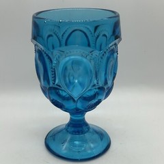 Vintage MCM LE Smith Glass Moon & Star Teal Blue Water Wine Goblet 6″