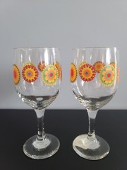 Set of 2 Greenbriar International Libbey Mandala BOHO RETRO 11.5oz Wine Glasses