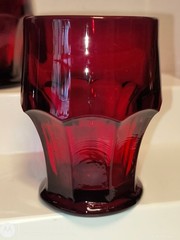 4 VTG GEORGIAN RUBY RED ANCHOR HOCKING HONEYCOMB TUMBLERS 5″