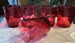 Czech Bohemian? Early Cranberry Reverse Thumbprint 3 1/2 Inch Tumblers X5