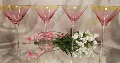 4 Circleware SUNSET Pink/Gold Ombre Martini Frozen Drink Cocktail Glasses Set
