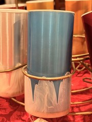 Retro Vintage 60-70s Aluminum/Ceramic MCM 8 Piece Tumbler Set w/Carrier Ex Cond