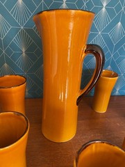 Ceramic Orangeade Jug Claude Paci 7 Glasses Set Gladys Mid Century French Vintag