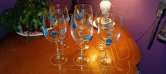 Set of 6 Decor Art Wine Glass 15 oz Bohemian Metal Wire Beads Glass Gemstones