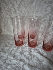 MCM Hand Blown Retro Pink Bubble Glass Bud Vases/Highball Glasses 7.25in Set/5