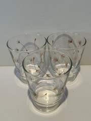 Vintage Libbey Gold Dandelion Seeds Drinking Small Juice Shot Glasses Set Of 3