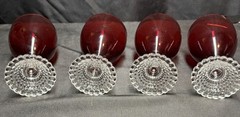 4 Anchor Hocking Ruby Red Bubble Footed Water Goblet 5 1/2”