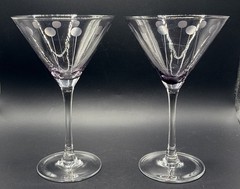 2 Vtg Mikasa Cheers Pastel Blown Lavender Bowl/Cut Dots 8 Oz Martini Glasses EUC
