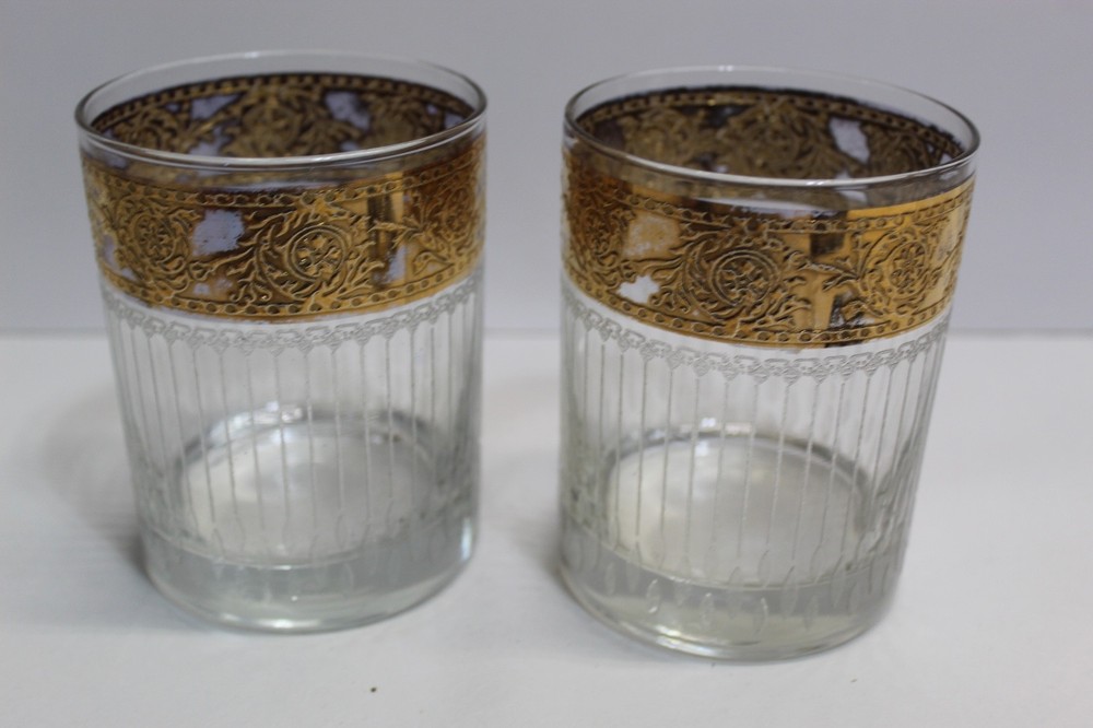 Vintage Pair of Culvers Tyrol 22K Gold Double Old Fashioned Cocktail Glass