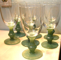 Vtg Set 7 ISABELLE GREEN Wine Goblets Glasses VILLEROY & BOCH Jade 6.25″ Signed