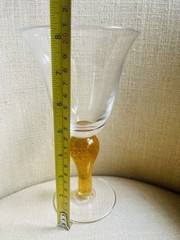 Lot of 4Vintage Large blown Glass flared wine goblets Amber bubble stem XL 14oz