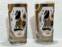 Fred Press Set of Five 22 Karat Gold Trojan Horse Highball Glasses