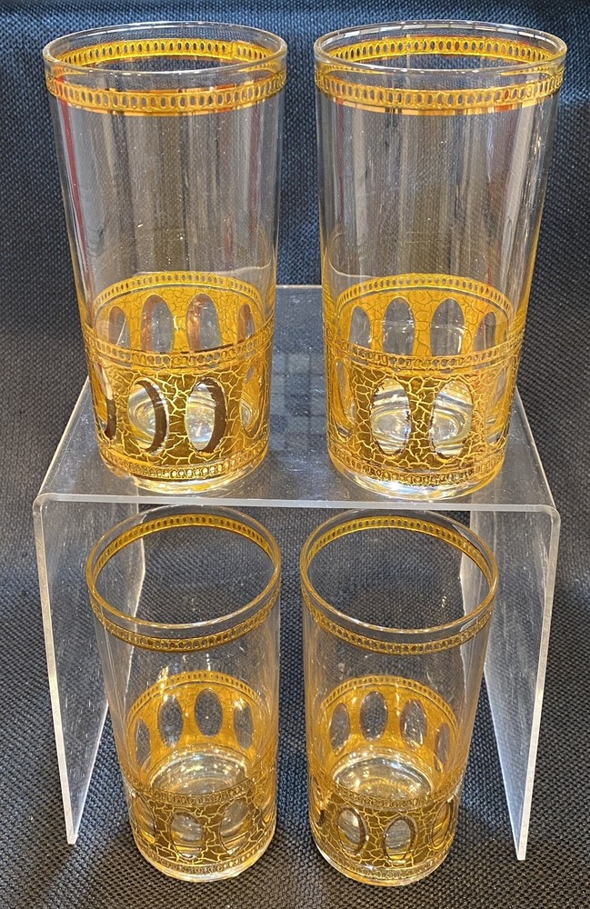(4) MCM 1950’s CULVER LTD 22K “ANTIGUA” Highball Cocktail Glasses
