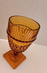 Vintage Indiana Glass Amber Mt. Vernon Footed Goblet Glass Square Base