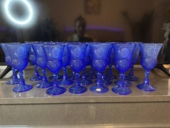 Vintage Cobalt Blue Avon Cameo Goblets Wine Glasses Set of 18