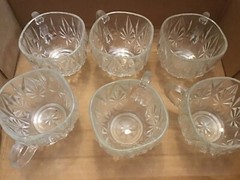 Clear Set~6 Old Vintage Beautiful Star Cut Glass Punch Cups~Diamond Square Shape