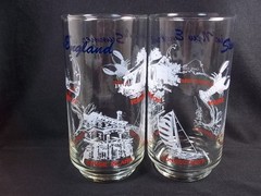 Summer in New England glass tumbler x 2 white blue & red on clear 14 oz