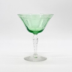 Vtg Fostoria Beverly Green Depression Glass Champagne Etched Uranium Glass