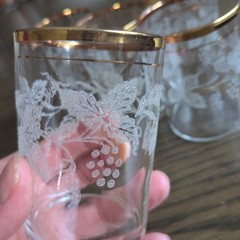 Vintage Bartlett Collins GRAPEVINE Juice Wine Glasses 3″ Gold Trim Set Of 5