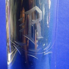 Monogram R MCM Cut Etched 4 Highball Glasses Block Script Vintage Vine Ivy Vtg