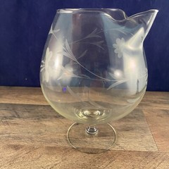 Clear Glass Flowers Daisies Leaves Brandy/Scotch Decanter Snifter Pitcher