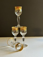 4 Ransgil Rambler Rose Optic Clear Cordial Glasses 1oz Gold Rim 4” Rare