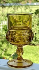 Set of 4 Amber TIFFIN Thumbprint Glasses (5-3/4”) King’s Crown Goblets Vintage