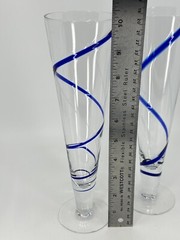 2 Pier 1 Imports Cobalt Blue Swirl Swirline Hand Blown Pilsner Beer Glasses