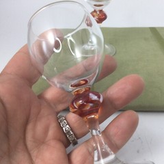 Liqueur Sherry Cordial Glasses Small Stemmed Handmade Art Glass Set of 2 Italy