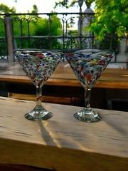 Set of 2 Hand-Blown Mexican Martini Glasses – 7” Tall, 14 oz, Rock Texture
