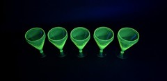 Rare! Vintage Utility Glass Works True Vaseline Bi-Colored Stemware UGWS-07
