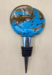 James Hayes Abstract Blown Glass Wine Stopper, Heavy, Blue & Brown EXCELLENT