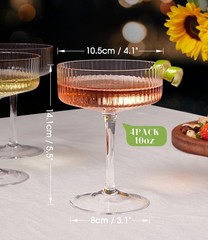 Coupe Glasses, Martini Glasses Set of 4, Vintage Champagne Coupe Glasses, 10Oz