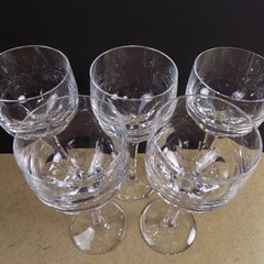 5 Atlantis Crystal Evora Wine Hock Goblets 7.25″ Tall VGC Cut Panels
