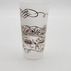 Currier and Ives Frosted Drinking Glass Tumbler Barware Pub Kitchenware Vintage