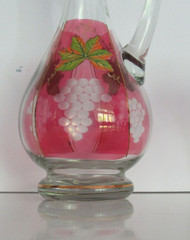 Vtg. Romanian Hand Painted Grapevine Ruby Red Flash Wine Glasses & Decanter 7pc