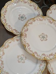Haviland Double Gold #271A Rose Swags Dinner Plates (7)
