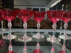 (5) Liquor Cocktail glasses, Crystal Morgantown Spanish Red Clear Brilliant Ruby