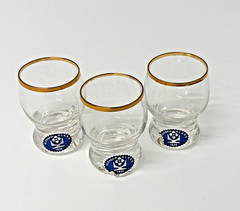 Lot Of 3 vintage Slovakia Glass cordial glasses with a gold band & 1836 Barware