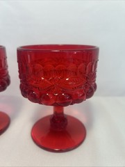 Ruby Red Glass Eye Winker Pattern Tall Sherbert EyeWinker Vintage Set Of 2