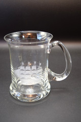 Nautical Crystal Beer Mug w/ Full-rigged Sailing Ship Etched Vintage