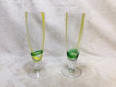 Studio Art Clear Blown Pilsner Glasses Set of 2 Yellow and Green 8 oz