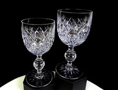 Kusak Brilliant Cut Crystal 2pc Cherry Diamond & Fan 6 7/8″ Water Goblets 1975-