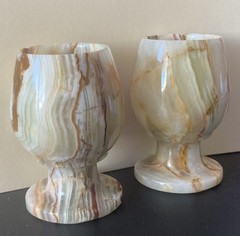 Stone Goblets Swirl Pattern Beige Brown Cream Glossy Finish Two-Piece Set