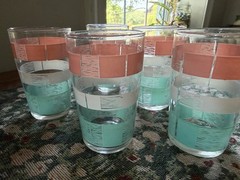 5 Vintage Anchor Hocking Pastel Ribbon Stripes Juice Glasses MCM Retro 1960’s