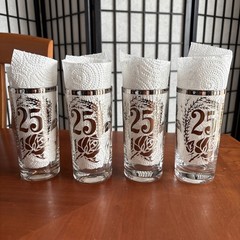 VTG Vitreon Queens Lusterware 25th Anniversary Glasses Roses Silver Rim Set Of 4