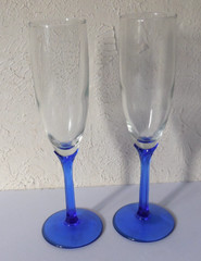 Libbey Domaine Cobalt Blue Petal Stem Champagne Flutes 8 7/8″ Set Of Two