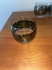 Set Of 4 Exquisite MCM Cera Roly Poly Glasses Green Band W/22K “Golden Grapes”