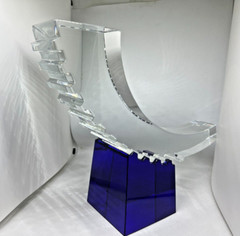 Baccarat Thomas Bastide Crystal Vector Sculpture Gear Cobalt Blue and Clear